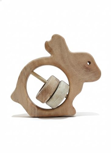 Image of Natural Neem Wood Baby Teether - Handmade Animal Shape Wooden Toy - Non-Toxic, Organic Chew Aid for Teething - Safe for Gums - Biodegradable, Eco-Friendly Gift for Infants & Toddlers (Neem Wood Baby Teether Set -4)