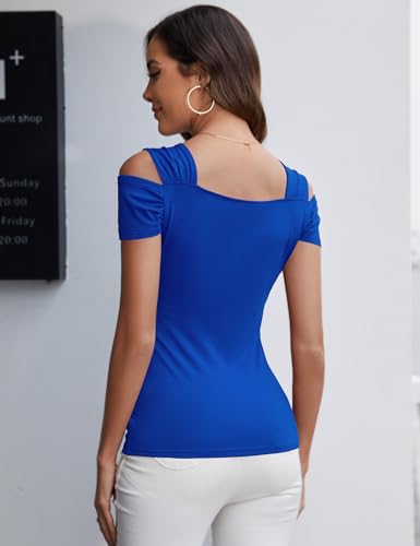 Image of Blingfit Cold Shoulder Tops Summer Tunic Shirts for Women T Shirts V Neck Short Sleeve Casual Tees Blouses 2026
