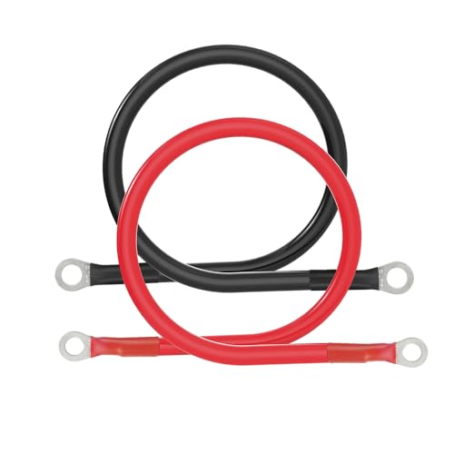 Yinleader Wechselrichter Kabel 2pcs 3AWG/25mm 50cm 12V Rot und Schwarz Auto Batterie Ladegerät Kabel führt mit M10 Ringklemmen Kupferdraht für LKW Solar RV Marine