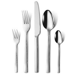 Besteck Set 6 personen, Hunnycook 30-teilig Edelstahl Essbesteck mit Gabel Löffel Messer, Besteckset für Haus/Küche/Restaurant/Outdoor, Hochglanzpoliert, Spülmaschinenfest