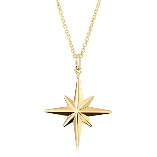 Kritz Collier Femme Étoile du Nord Boussole plaqué Or - Pendentif Etoile Polaire avec Chaîne Réglable - Bijoux Cadeau Femmes (A- Étoile du Nord)