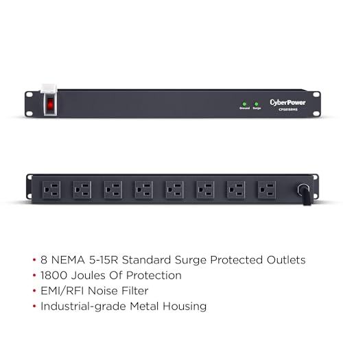 Image of CyberPower CPS815RMS Surge Protector | 125V /15A, 1800 Joules, 8 Outlets, 6ft Power Cord, 1U Rackmount, UL Listed