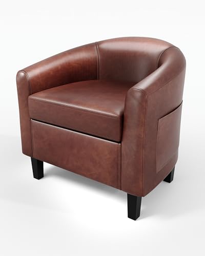 GarveeHome Accent Chair Faux Leather Barrel Chairs Club Armchair with