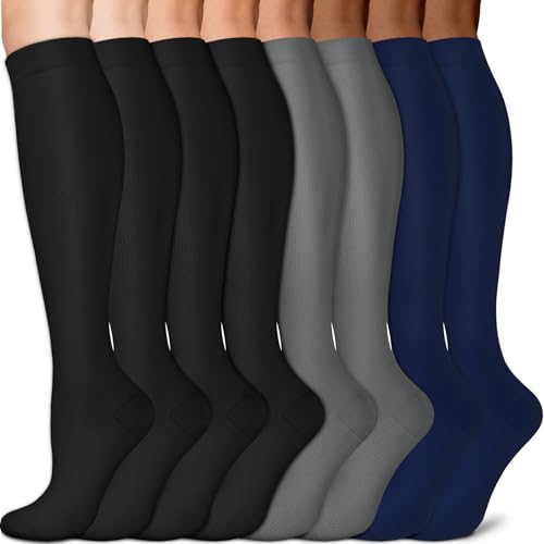 Image of 3 Pairs Knee High Graduated Compression Socks For Women and Men - Best Medical, Nursing, Travel & Flight Socks - Running & Fitness - 15-20mmHg