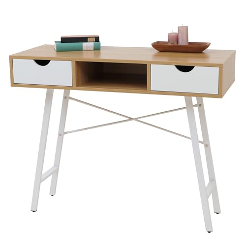 Mendler Scrivania consolle tavolino Sideboard HWC-E92 Legno Effetto 3D 100x40cm - Bianco Legno