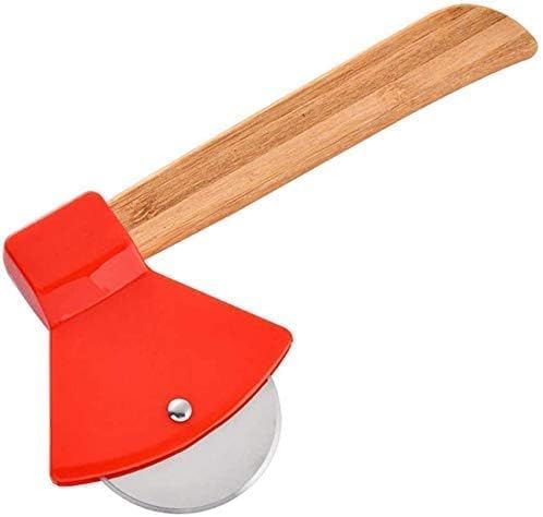 GLOWICK Axe Pizza Cutter - Unique Men Dad Tool with Steel Circular Saw, Plastic Cover for Wheel Blade Knife & Bamboo Handle - Cute Kitchen Gadgets Nonstick Stuff Slicer Accessories (1 Pcs)
