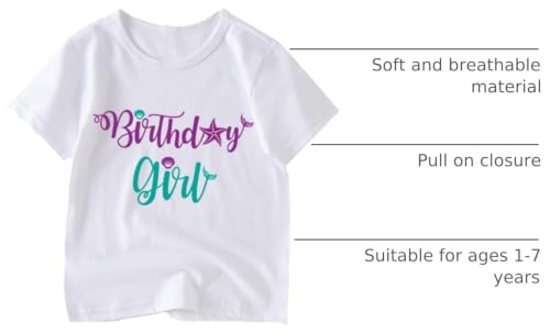 Image of Birthday Shirt Girls Toddler T-Shirts Unicorn Mermaid Birthday Tees Little Kids Top Outfit White Pink 2nd 3rd 4th 5th 6th 7th