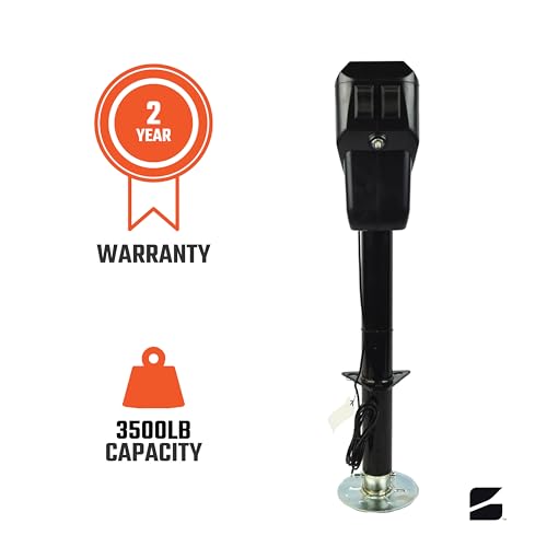 Bastion Distribution Premier Electric Power Tongue Jack with Cover | Electric or Manual Operation | 3500LB A-Frame Capacity | 12V | Front LED | Trailers, Campers, Motorhomes, RVs, Boats | BJ3500CB