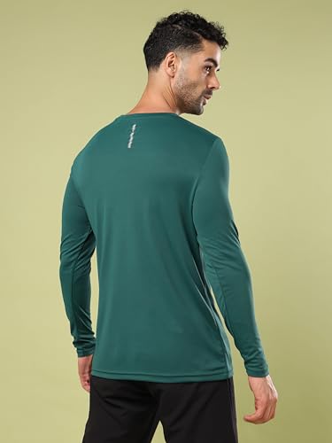 Image of TECHNOSPORT Men Polyester Self Design Chest Print Slim Fit Long Sleeve T-Shirt for Gym, Workout and Regular Use with SPF50+