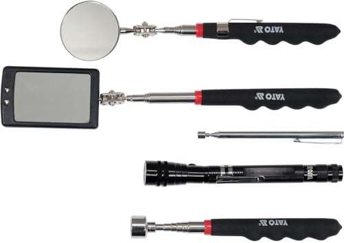 YATO YT-06622 Teleskopspiegel und Pick-Up Werkzeug Set 5-teilig mit Taschenlampe