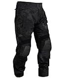 OCANXUE Men’s Tactical Pants with Knee Pads Camo Cargo Pants Waterproof Hiking Pants 10 Pockets No Belt Black Camo 36