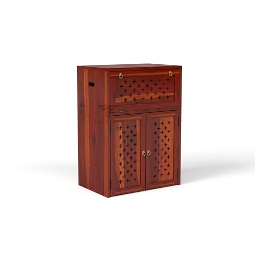 Image of Solid Sheesham Wood Inverter Cabinet | Rosewood Inverter Stand with Ventilated Doors & Foldable Front Panel | Multipurpose Storage Cabinet for Home & Office (Honey Finish)