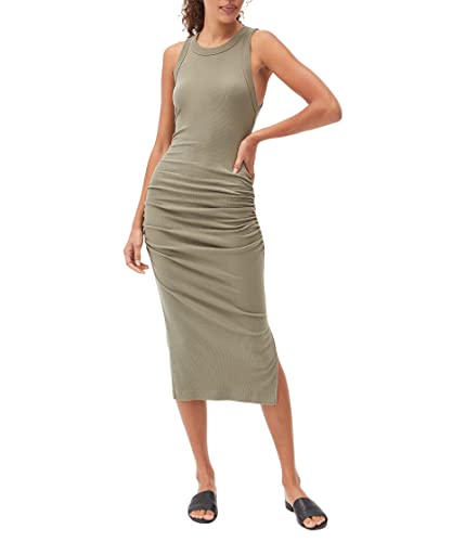 Image of Michael Stars Women's Wide-Ribbed Casual Wren Midi Dress with Cutaway Shoulders and Slit