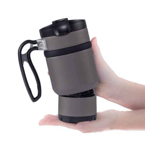 Brutrek Double Shot 3.0 Travel Coffee French Press, 16 Fl.oz Insulated Stainless Steel Mug, Removable Storage Bottom For Beans Grounds Tea Leaves, Brew A Second Cup, No Spill Lid (Storm Gray) #TOP1