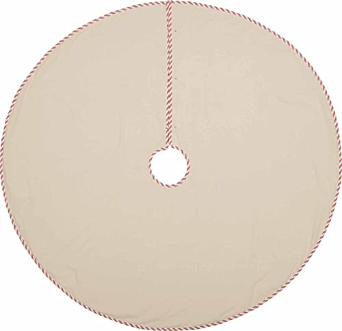 Market Place Natural Snowflake Christmas Tree Skirt, 48" Diameter, Stencilled Red Snowflakes W/ Crystal Accents For Holiday Sparkle, Red Ticking Stripe Trim #TOP3