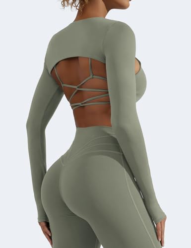 Image of YEOREO Women Crop Top Long Sleeve Bolero Open Front Workout Cropped Shirts Sports Shrug