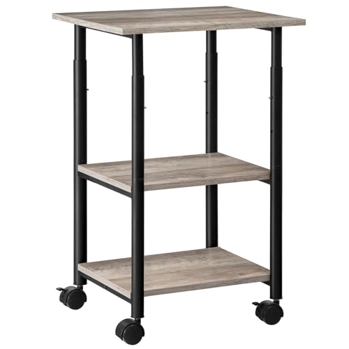 HOOBRO Druckertisch, Druckerwagen mit arretierbaren Rädern, Druckerständer rollbar mit 3 Ebenen, höhenverstellbar, leicht zu montieren, 48,5 x 40 x 67 cm, für Büro, Greige-Schwarz EBG03PS01G1