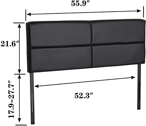 Vecelo Upholstered Height Adjustable Headboard In Pu Leather Surface, 49.3'', Rectangle Pattern, Full, Black #TOP2