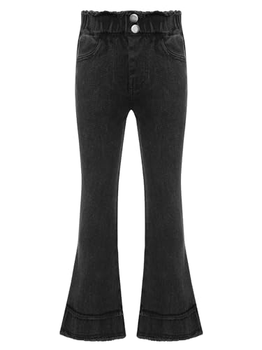 Hularka Kids Girl's Raw Hem Distressed Flare Jeans Stretchy Bell Bottom Denim Trousers Casual Denim Pants