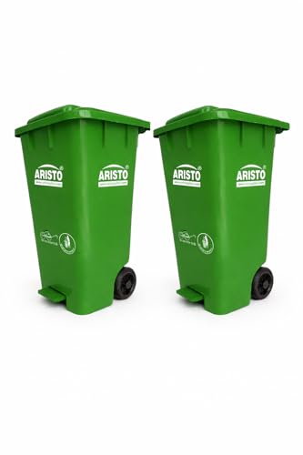 Image of ARISTO Plastic Wheel Pedal Garbage Waste Dustbin 65 LTR GREEN & GREEN (COMBO)