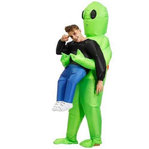 JuSoS Inflatable Alien Costume Party Fancy Dress Cosplay Outfit Green Alien Carrying Human Costume Inflatable Funny Blow Up Suit Cosplay for Party
