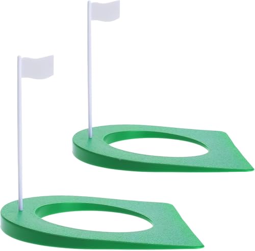 Golf Putting Cup and Flag Putt Training Hole All-Direction Surface Regulation Practice Cups for Men Women Kids Indoor Outdoor Home Office Backyard Golfing (2 Pcs Green Cup with White Flag)
