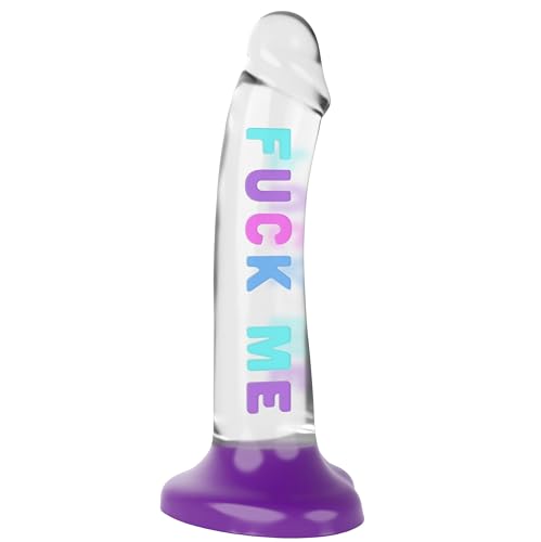 7.7 Realistic G-spot Dildo with 3D Colorful Letters Embedded Clear Silicone Dildo with Hearted Suction Cup for Hands-Free Play or Strap-On Adult Sex Toys for Women Male Anal Penis Prostate Massager