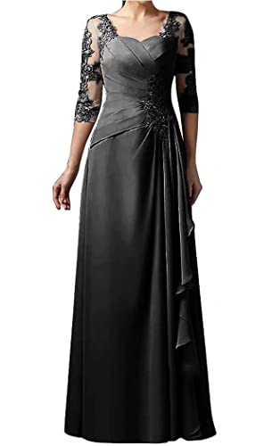 Mother of The Bride Floral Lace Chiffon Dress 3/4 Sleeve A-line Pleated Formal Party Evening Gown Wedding Guest Dress