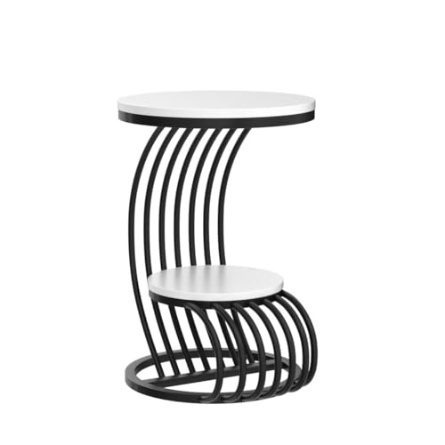 Device Bas with BROWN ART SHOPPEE MDF Top Metal Bedside Cabinet Small Round Table (Black/White)