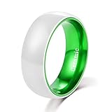 POYA White Ceramic Ring 6mm 8mm Wedding Band for Men Women Inlay Anodized Aluminum Liner Comfort Fit (Green, 7)