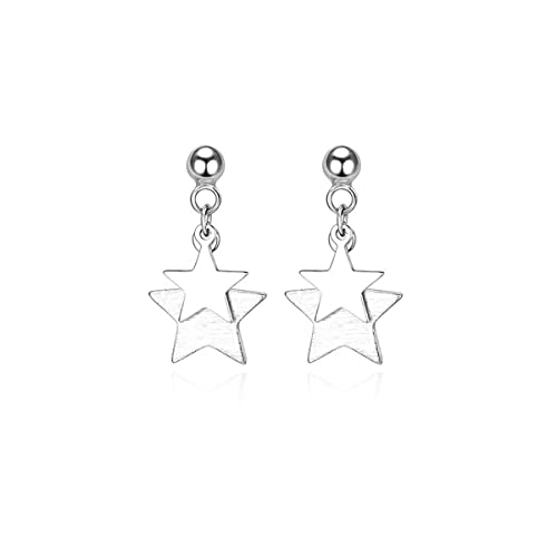 Reffeer Solid 925 Sterling Silver Double Star Stud Earrings for Women Teens Small Star Stud Earrings Drops