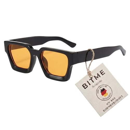 BitME Solutions Retro Sonnenbrille Herren & Damen Vintage Sonnenbrille mit UV400 Schutz Eckige Unisex Sonnenbrille im 90er Jahre Style inkl. Etui Orange