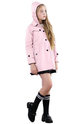 Image of Betusline Girls 2 Packs Trench Coat Hooded Lightweight Single Breasted Dress Outerwear Jacket,2-14 Years
