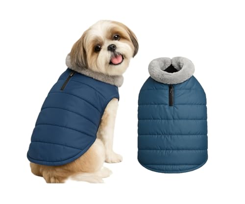 Image of The Pets Company Dog Winter Coat Jacket, Clothes, Windproof, Waterproof, Light Weight, Washable, Ultra Warm Thick Fleece Lined Dog Vest for Cold Weather Protection, (Navy, Small - 14 Inch)