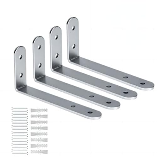 WELLOCKS Shelf Brackets 6.5×3 Inch Heavy Duty, L Corner Brace Silver Metal Decorative Brackets for Wall Mounted DIY Open Shelving with Screws 4 Pack (D038)
