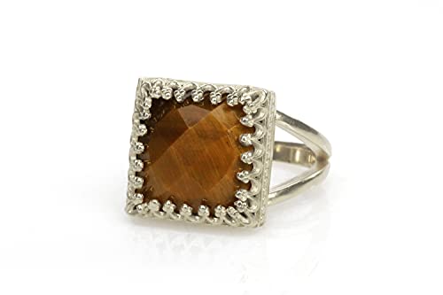 Bague oeil de tigre naturel pour femmes, anneau empilable en argent de créateur