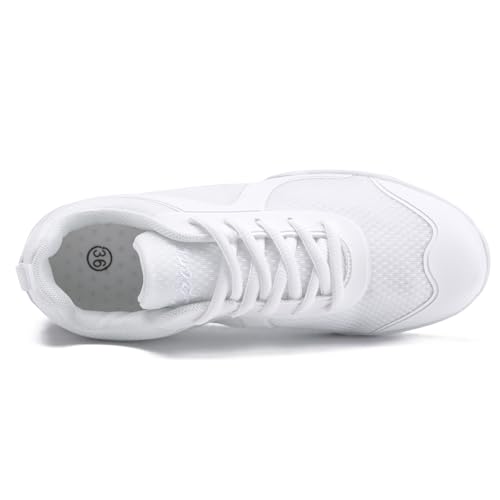 Image of White Cheer Shoes for Girls Womens Cheer Shoes Youth Girls Cheerleading Shoes Competition Gear Dance Tennis Sports Training Athletic Comfortable Flats Breathable Soft Kids Cheer Sneakers