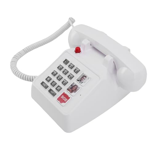 Leftwei Teléfono con Botones Grandes, Volumen Ajustable Timbre Visual Tecla Grande Teléfono Fijo con Cable con 5 Números SOS, Ideal para Personas Mayores y con Discapacidad Visual