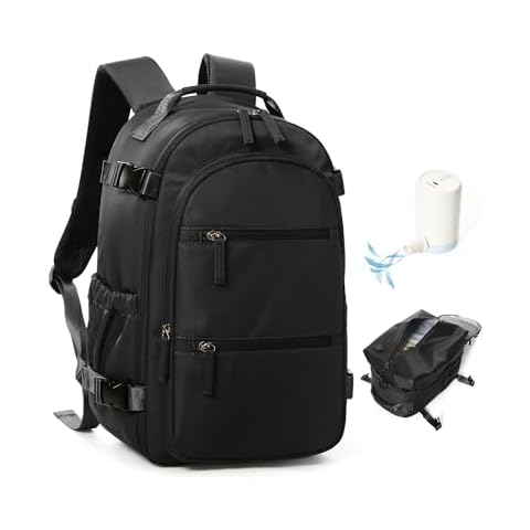 WEPLAN Travel Vacuum Seal Backpack with Compression, Waterproof Backpack with Air Pump, Personal Item Bag United Airlines Approved, Backpack Airbag Mochila Bolso de Compresion, Black Cover