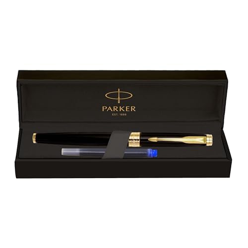 Image of Parker Aster Lacque Black |Gold Trim |Fountain Pen - Medium Nib