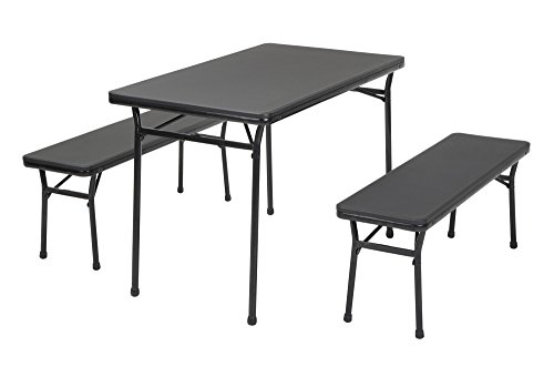 Cosco Products 3 Piece Indoor Outdoor Table & 2 Bench Tailgate Set, Black