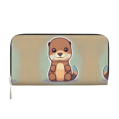 YANYU Cartoon Cute Otter Print Leather Hand Wallet Clutch for Women Casual and Travel Use All Occasions Wallet