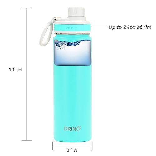 Image of Drinco Stainless Steel Water Bottle Spout Lid Vacuum Insulated Double Wall Water Bottle Wide Mouth Leak Proof Keep Cold Sport Camping Hiking (22oz Teal)