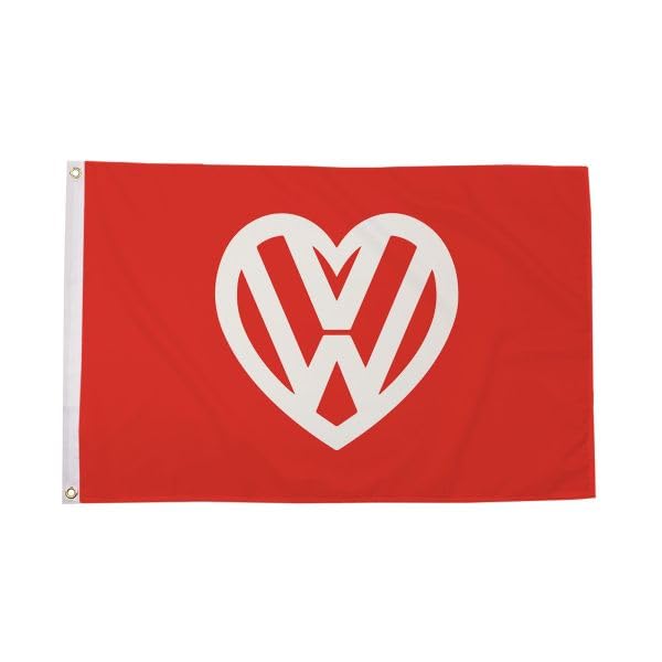 Flagtex VW Red Flag 5ft x 3ft - Red Camper Van Retro Classic Banner, Polyester with Brass Eyelets for Indoor & Outdoor Display