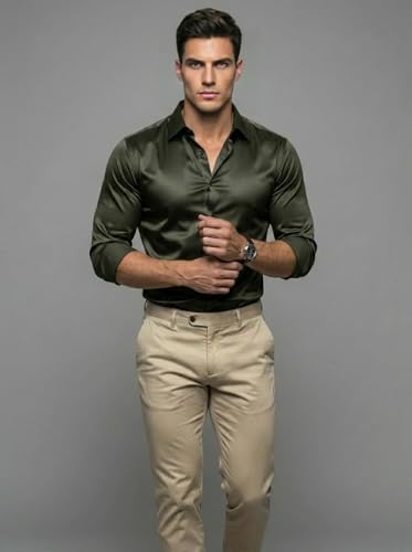 Image of Diverse Men's Satin Casual Shirt | Premium Solid Poly Satin | Wrinkle-Free, Full Sleeve Regular Fit Office, Business Wear