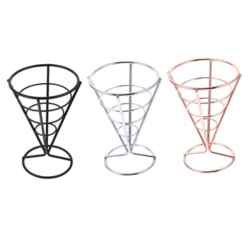 Mobestech Supports De Cônes En Métal 3 Pcs Porte-cornet à Frites Et Panier De Fritures Multifonction, Stand En Fer Pour Présentation Snacks à Domicile, Bar Et Restaurant