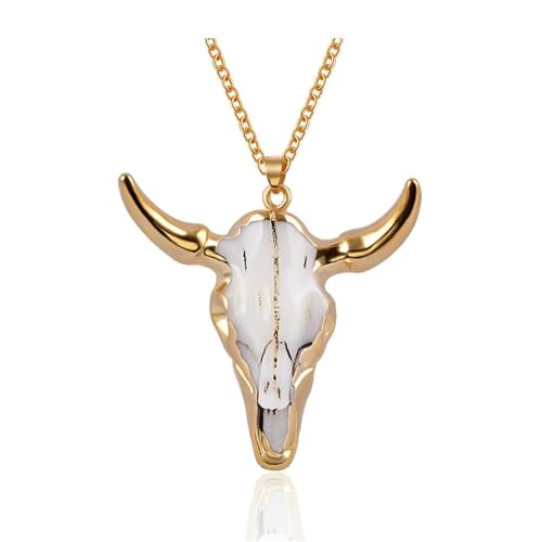 Bohemian White Black Tauren Cow Pendant Bull Head Necklace Sweater Chain Gold Color Horn Stylish Women Men Skull Jewelry