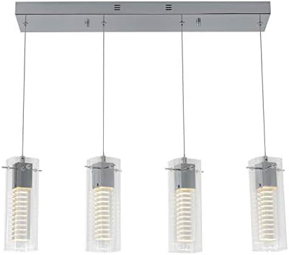 artikaHOL4P-RN Hologram 4-Pendant Dimmable Ceiling Fixture with Integrated Led and a Clear Glass Shade, Chrome Plated, 4-Light