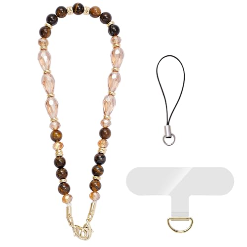 XFSRG Handykette Kurz Perlen & Bunte Steine Handy Anhänger für Damen Eleganter Handyketten Schmuck für Alle Handys Handykette Handgelenk Dekoration (Kaffee)