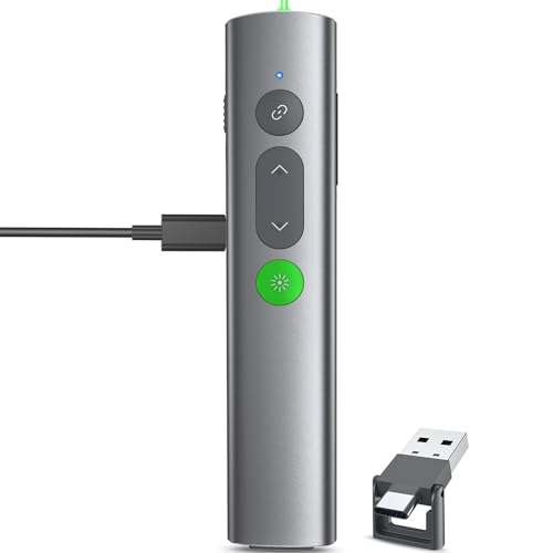 Wireless Presentation Clicker PowerPoint Remote: USB C A Presenter PPT Power Point Google Slide Advancer with Green Laser Pointer Smart Board Clicker for Computer Laptop Mac Projector Office Classroom